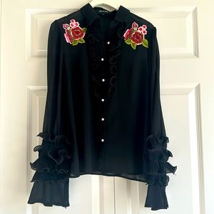 Blouse with pearl buttons and flower beading/embroidery